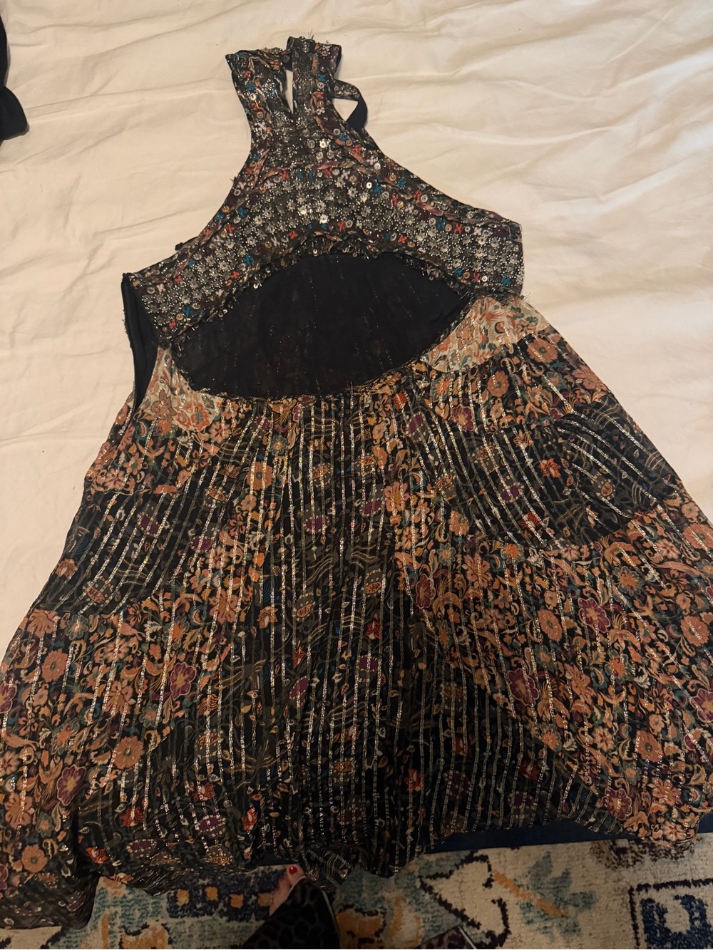 NWOT Orfra Embellished & Embroidered Silk Halter Mini Dress sz 40 - Never Worn - Picture 6 of 8